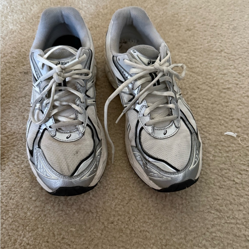 Asics Silver and White Athletic Sneakers